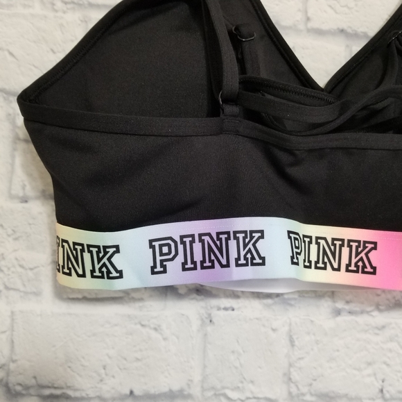 PINK Victoria's Secret Black Ultimate Sports Bra Strappy Bralette Logo New Large - Picture 2 of 16
